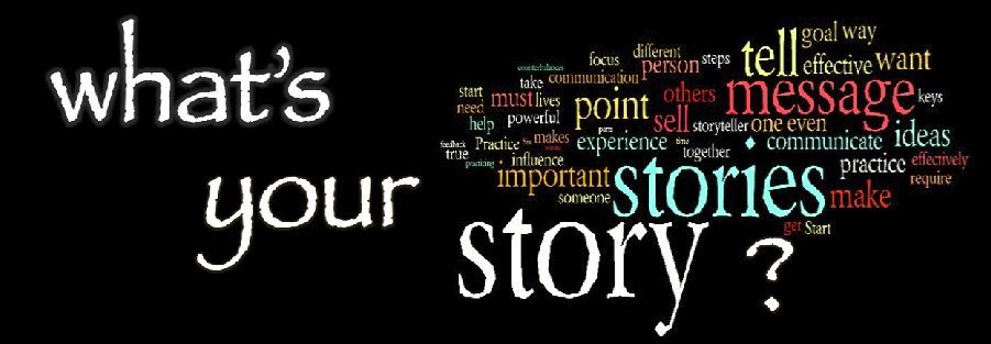 The words What's your story surrounded by related words