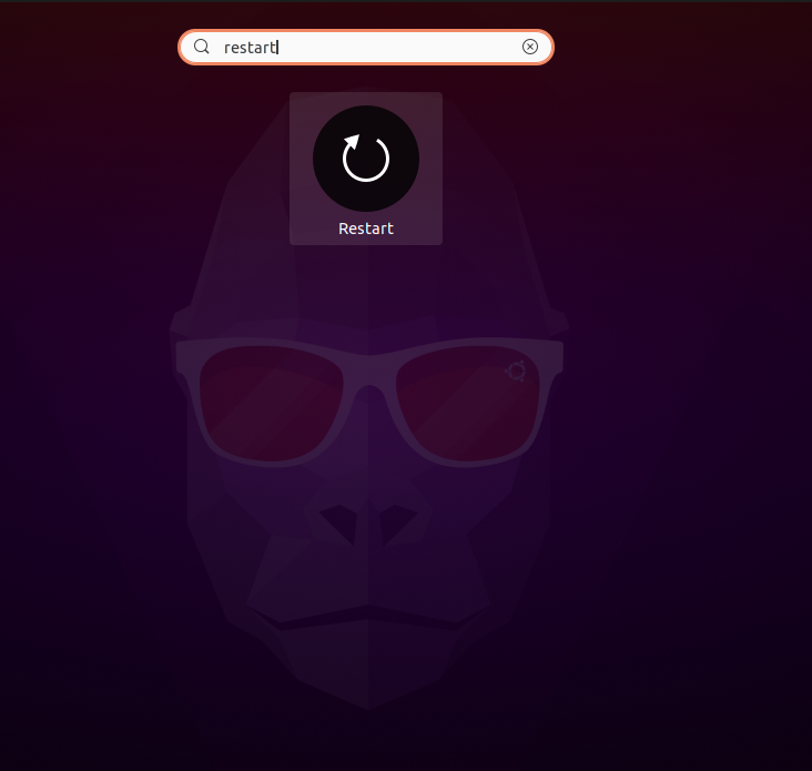 Ubuntu power and restart graphic on a purple background
