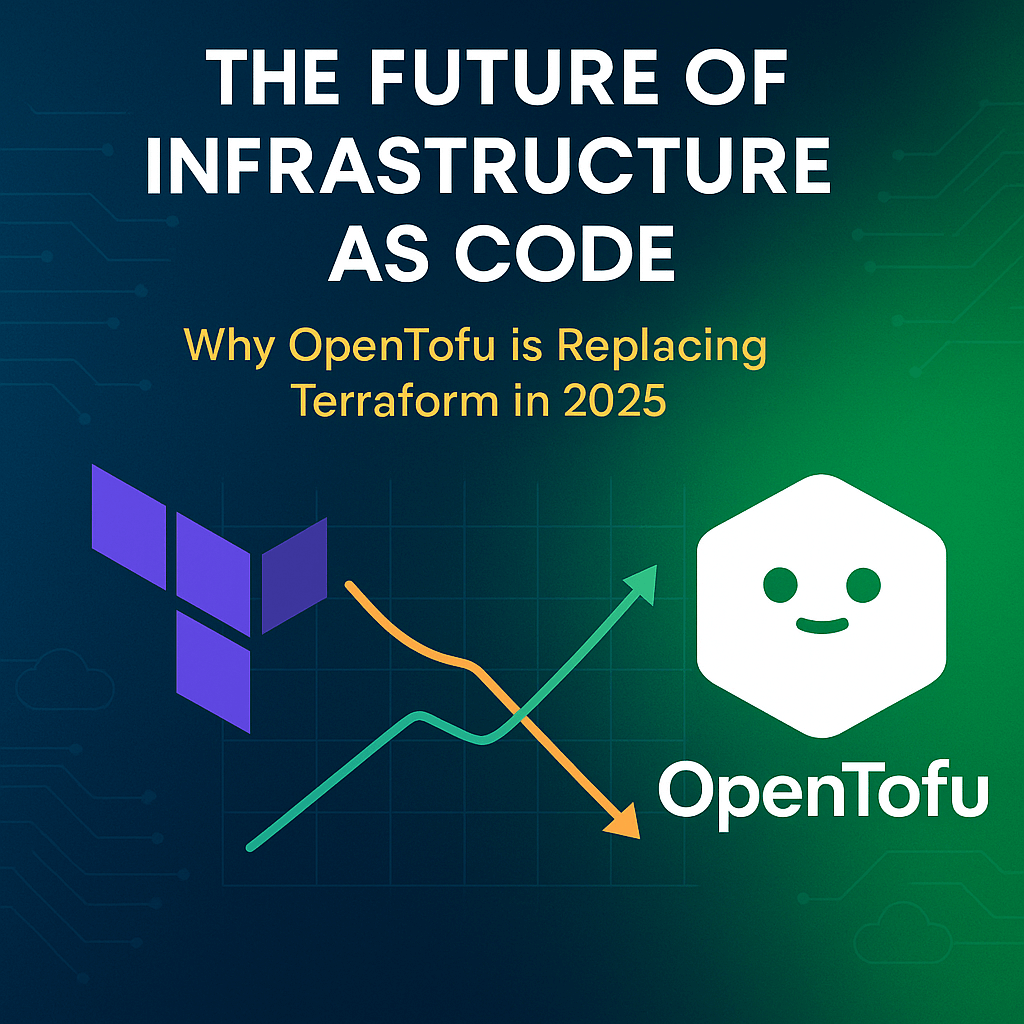 Terraform and OpenTofu logos in an infrastructure as code comparison graphic.